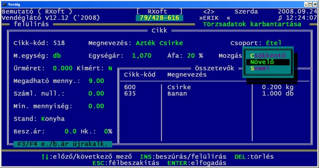 Cikkek belltsai - ttermi szoftver - ttermi program - ttermi rendszer